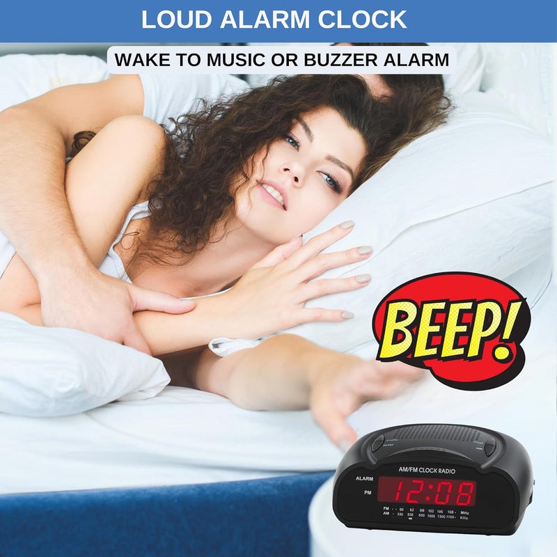 Ken-Tech Digital Alarm Clock | AM/FM Clock Radio with Red LED Display, Loud Alarm for Heavy Sleepers | Desk or Bedside Clock - Image 3
